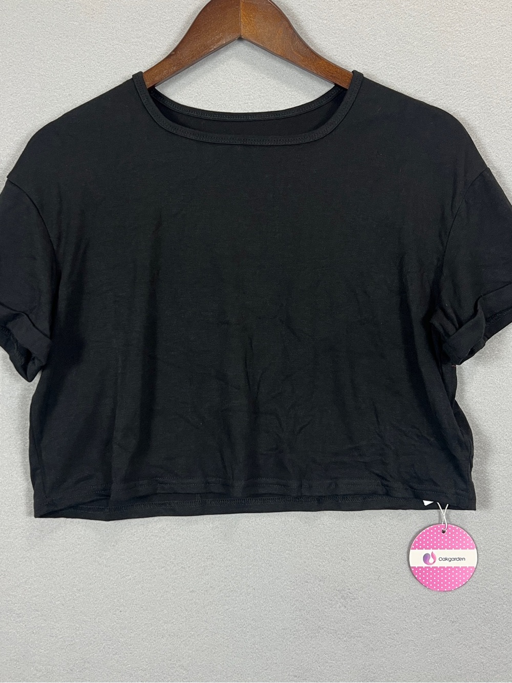 Oakgarden Girls 11-12Y Black Crop Top Short Sleeve Cuffed Crew Neck NWT